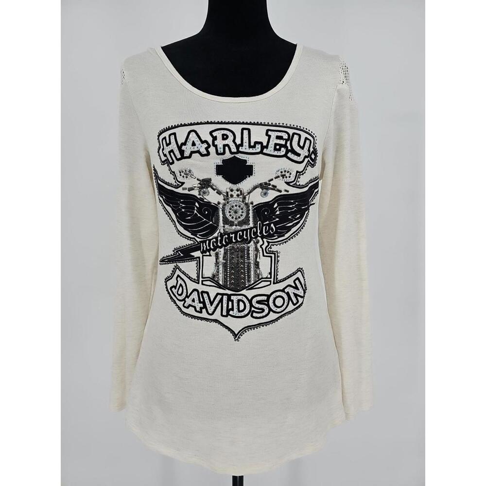Harley Davidson Women's Sweater Medium Velvet‎ Logo Lightweight